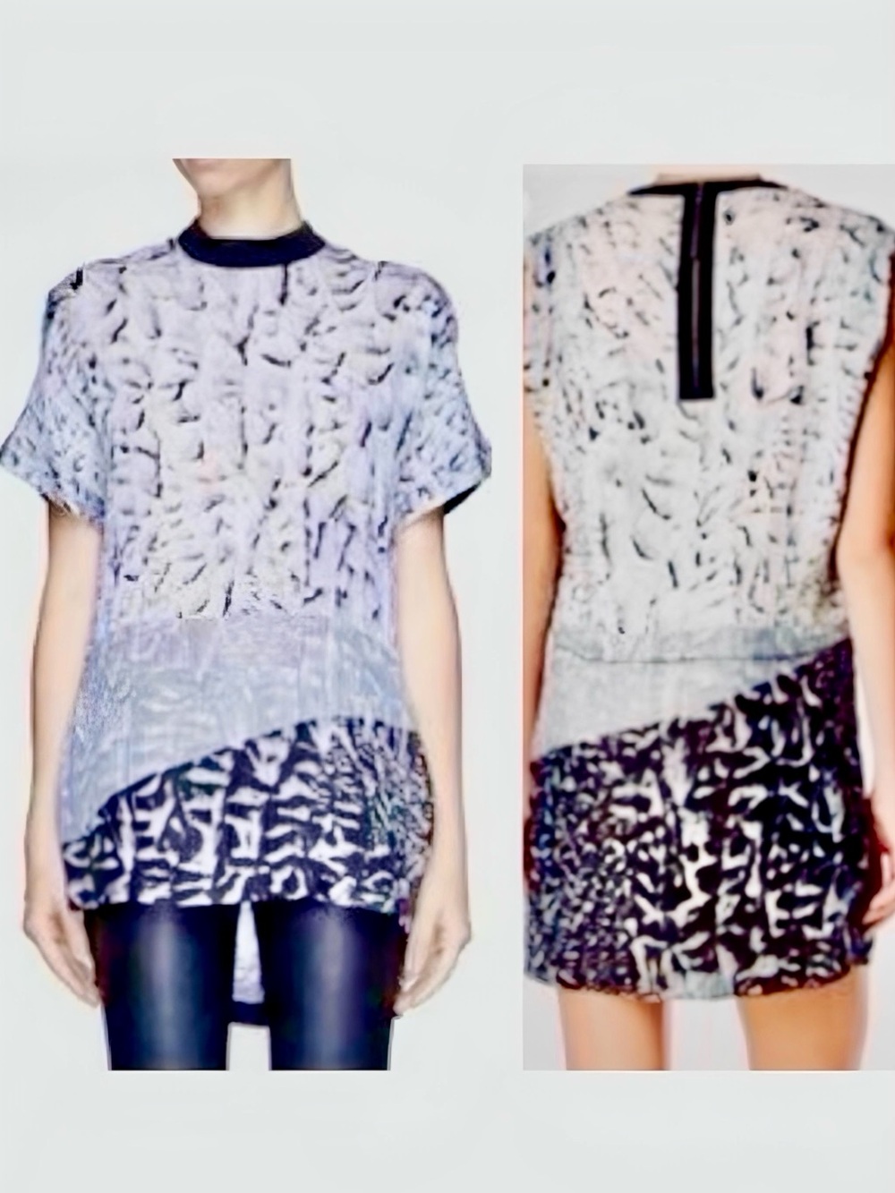 HELMUT LANG 100% Silk Black White Grey Monochrome Tunic Top Dress